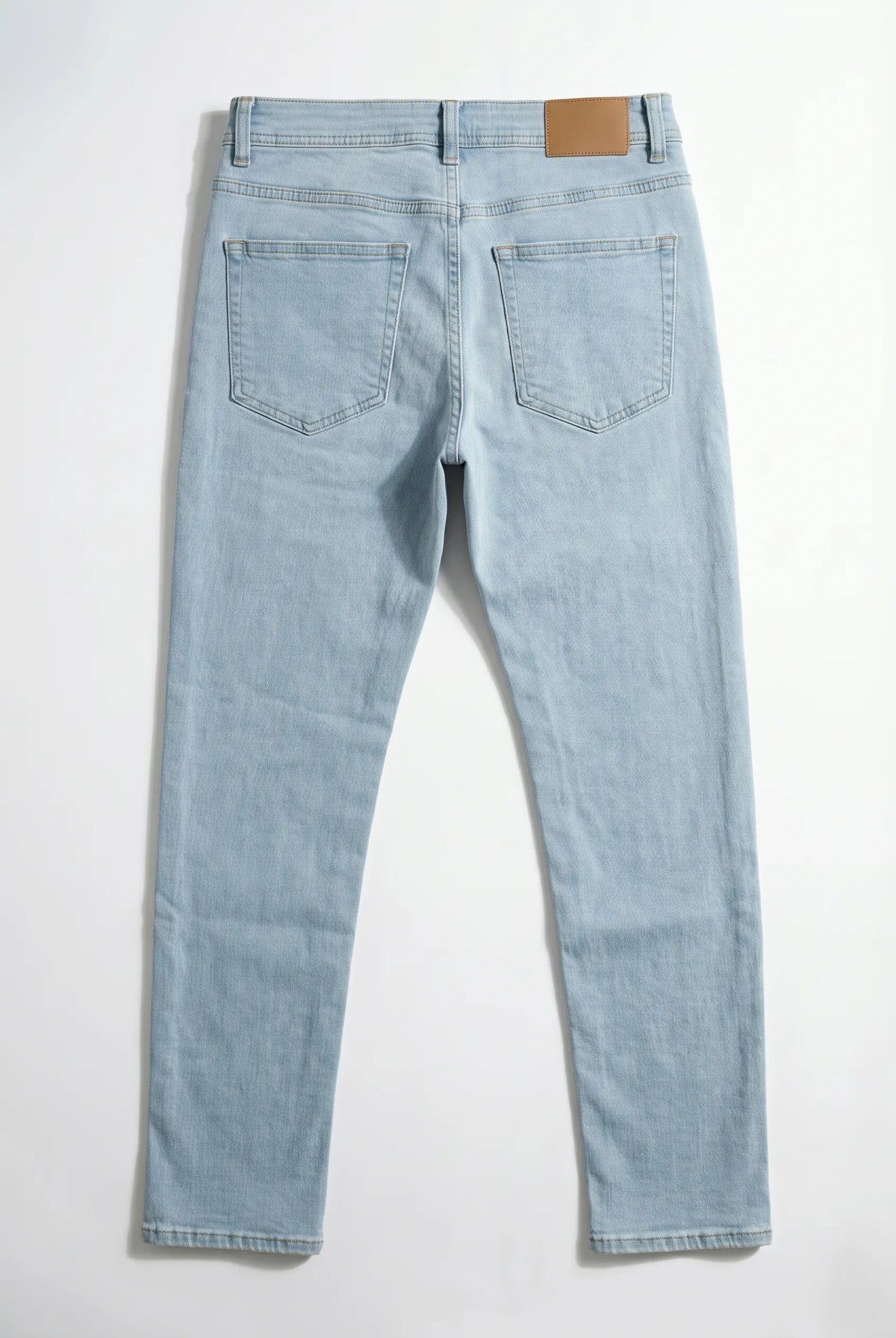 Men's light blue straight fit jeans with fixed waist and button closure by TREE