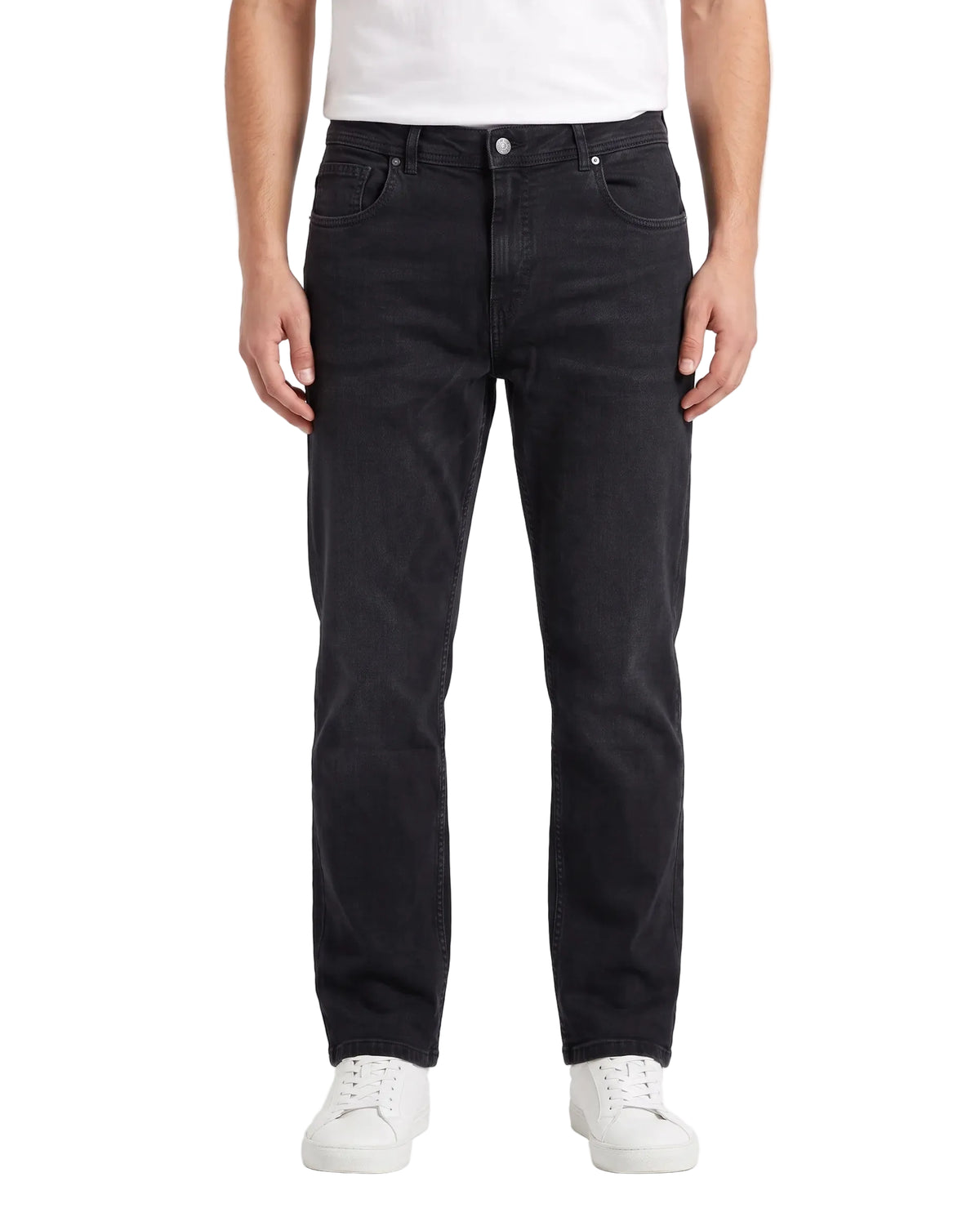 Men's black straight fit gabardine pants with 5-pocket design by TREE   