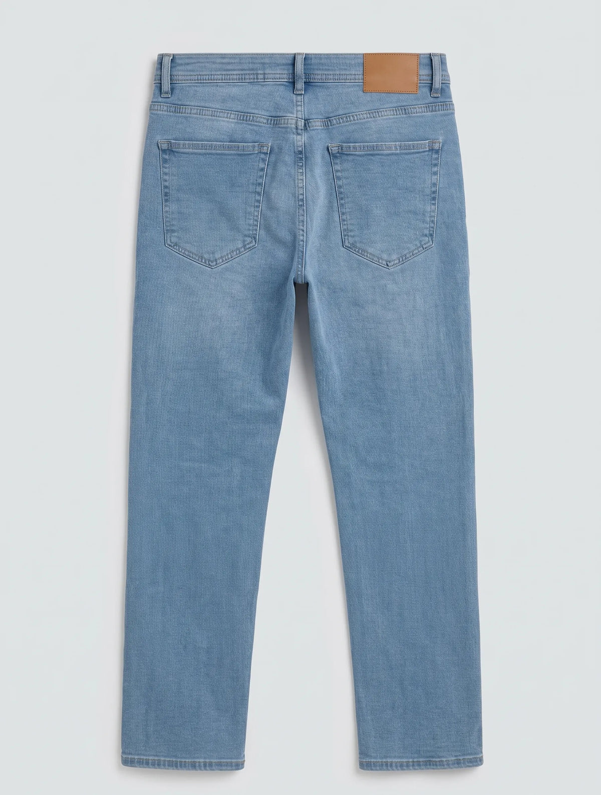 Men's light blue straight fit jeans with fixed waist and button closure by TREE   