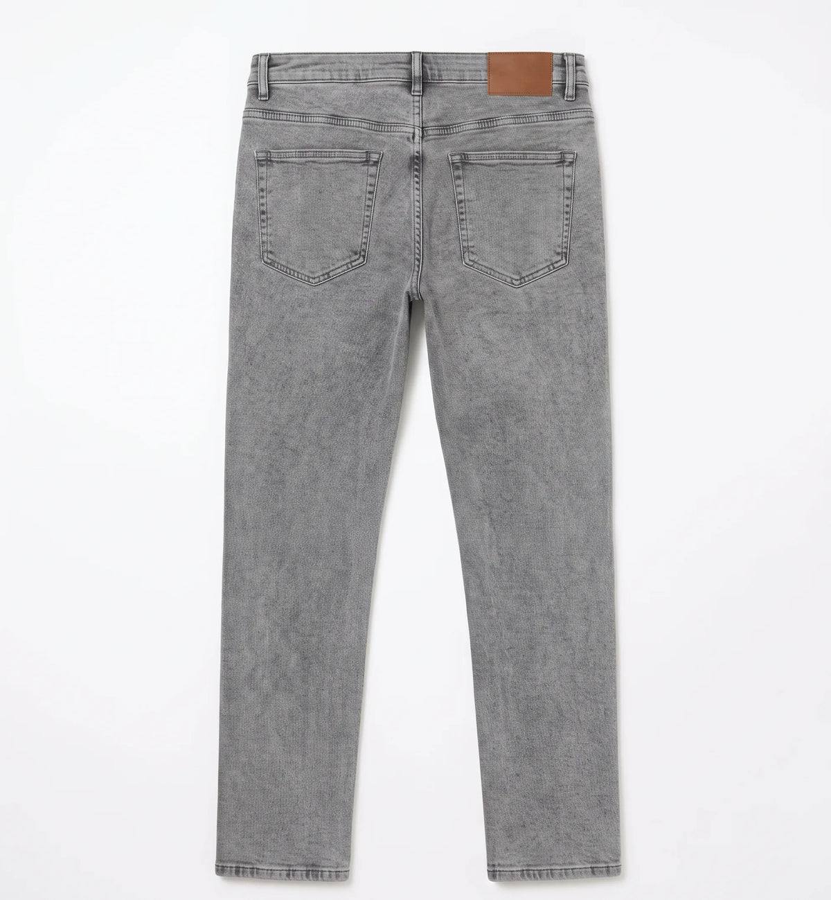 Men's grey straight fit jeans with fixed waist and button closure by TREE