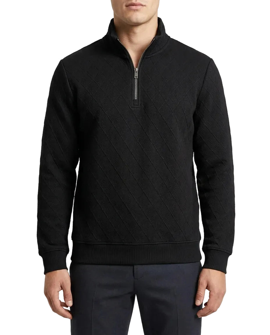 Men's fashion black half-zip sweatshirt with textured pattern by TREE   