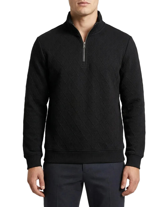 Men's fashion black half-zip sweatshirt with textured pattern by TREE   