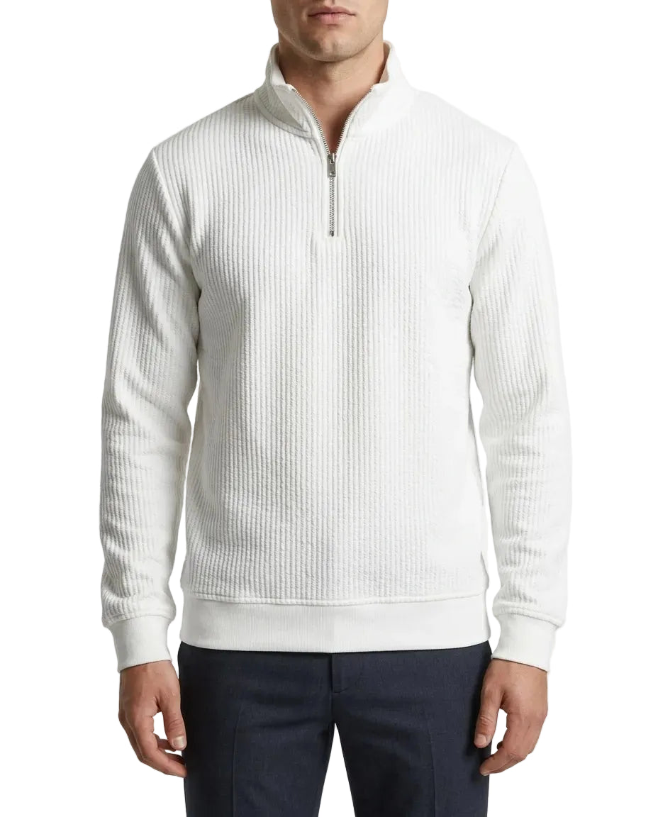Men's fashion white half-zip sweatshirt with ribbed textured pattern by TREE   