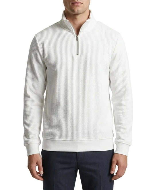 Men's fashion white half-zip sweatshirt with ribbed textured pattern by TREE   