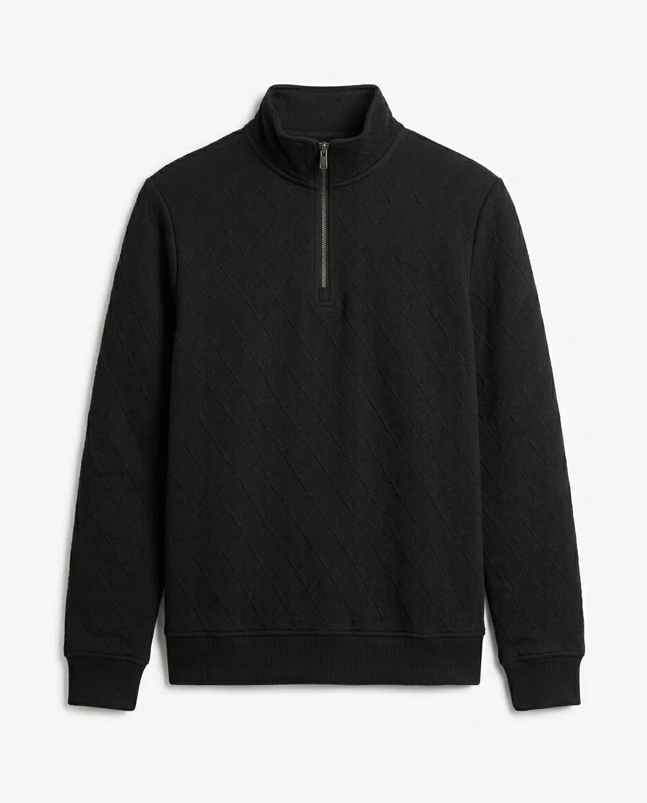 Men's fashion black half-zip sweatshirt with textured pattern by TREE   