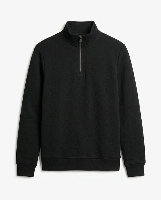 Men's fashion black half-zip sweatshirt with textured pattern by TREE   
