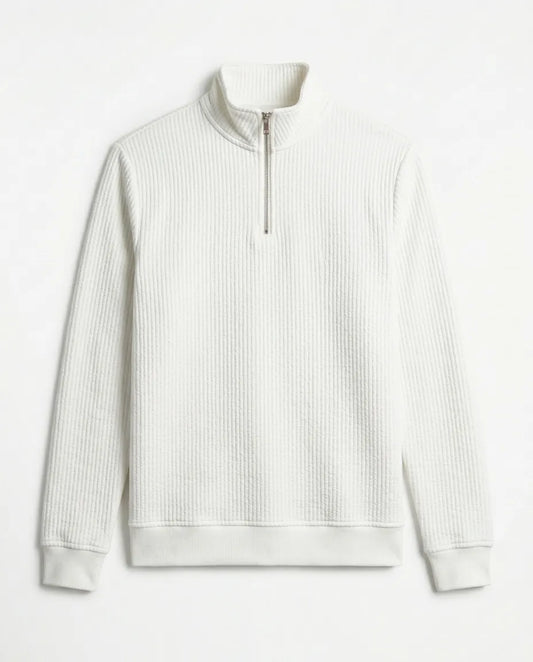 Men's fashion white half-zip sweatshirt with ribbed textured pattern by TREE   