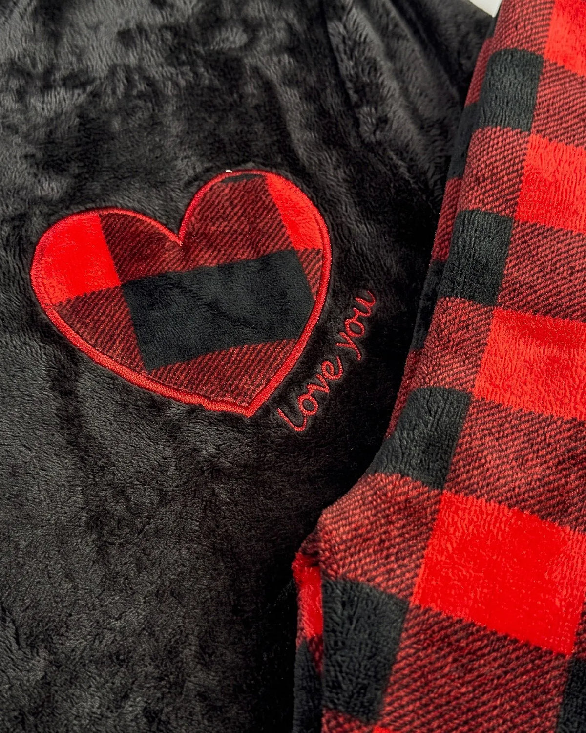 Women's polar fleece plaid pyjama set with heart embroidery by TREE   
