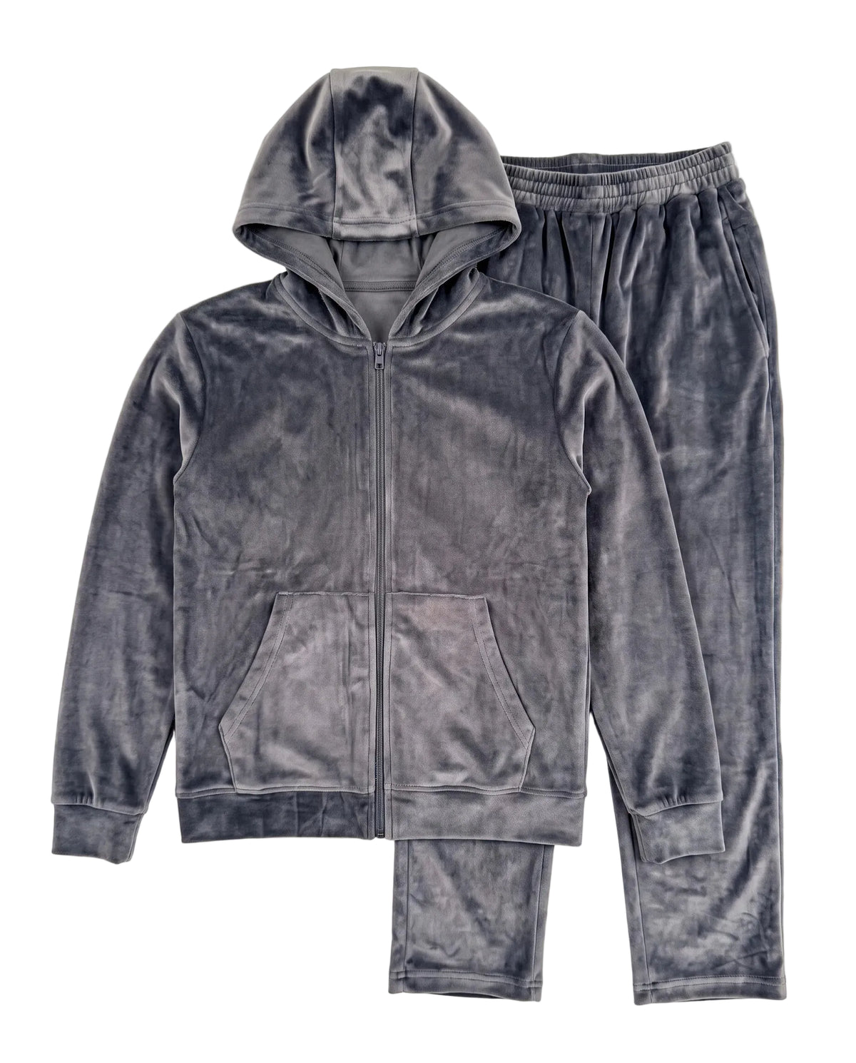 Women's classic velour zip pyjama set in grey with hoodie by TREE   