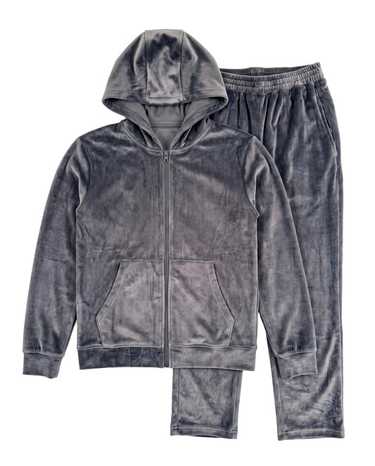 Women's classic velour zip pyjama set in grey with hoodie by TREE   