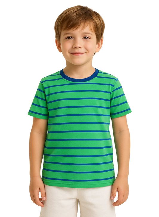 Boys' Green and Blue Striped T-Shirt 100% Cotton – Regular Fit
