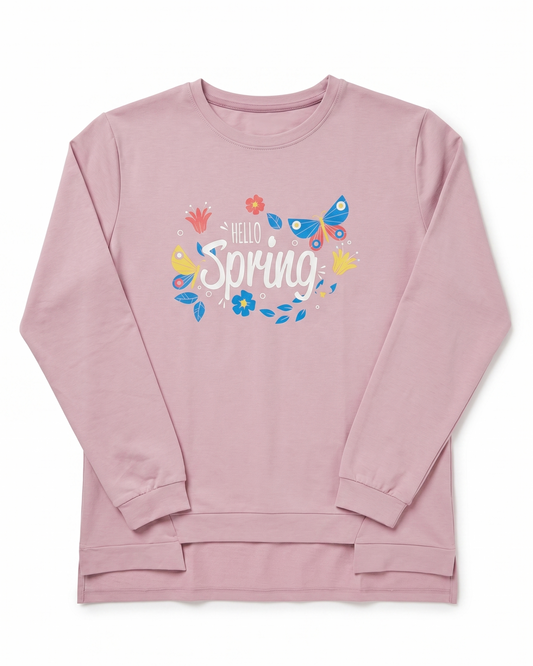 Girls' printed t-shirt with long sleeves - Pink