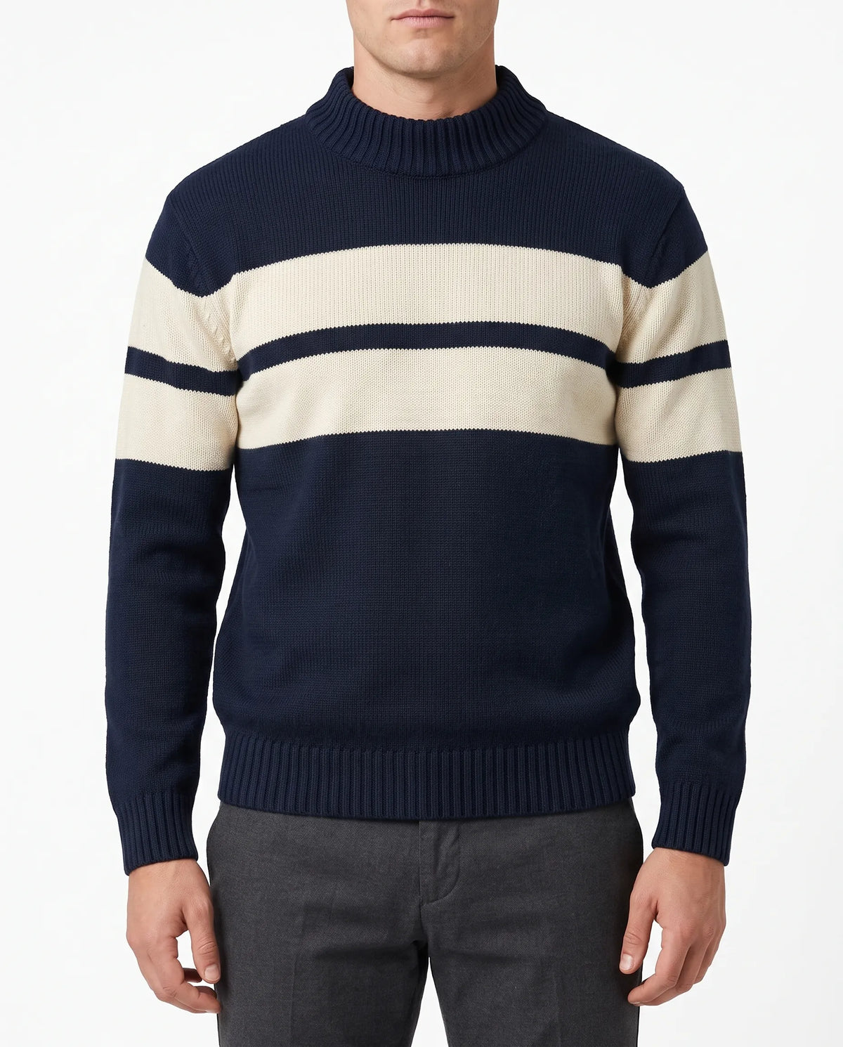 Men's fashion knit striped crewneck pullover by TREE   