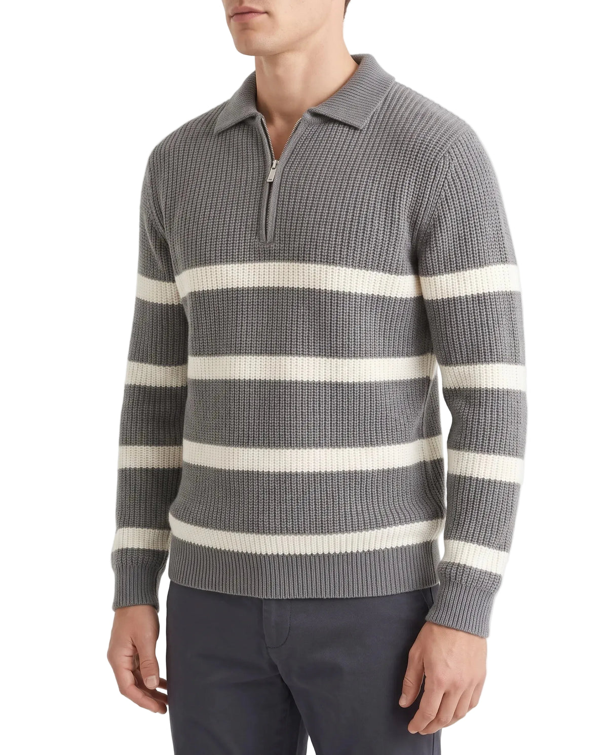 Men's oversized knit half-zip polo pullover by TREE   