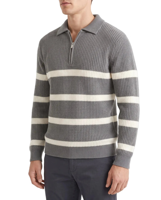 Men's oversized knit half-zip polo pullover by TREE   