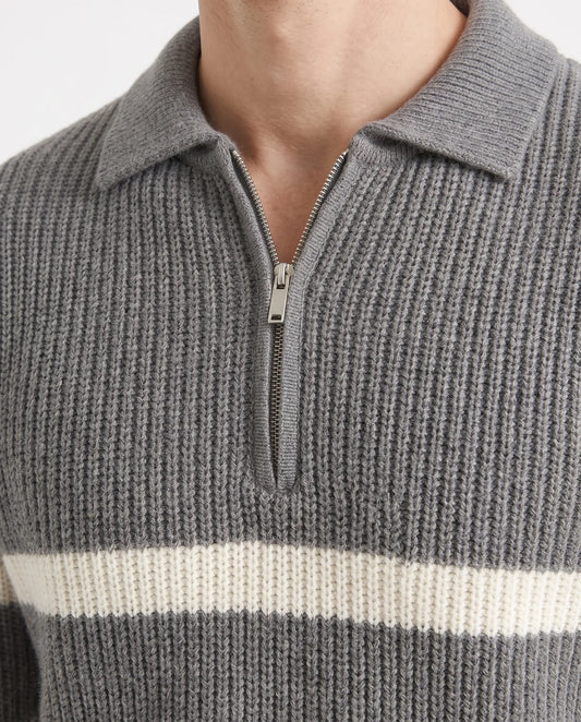 Men's oversized knit half-zip polo pullover by TREE   