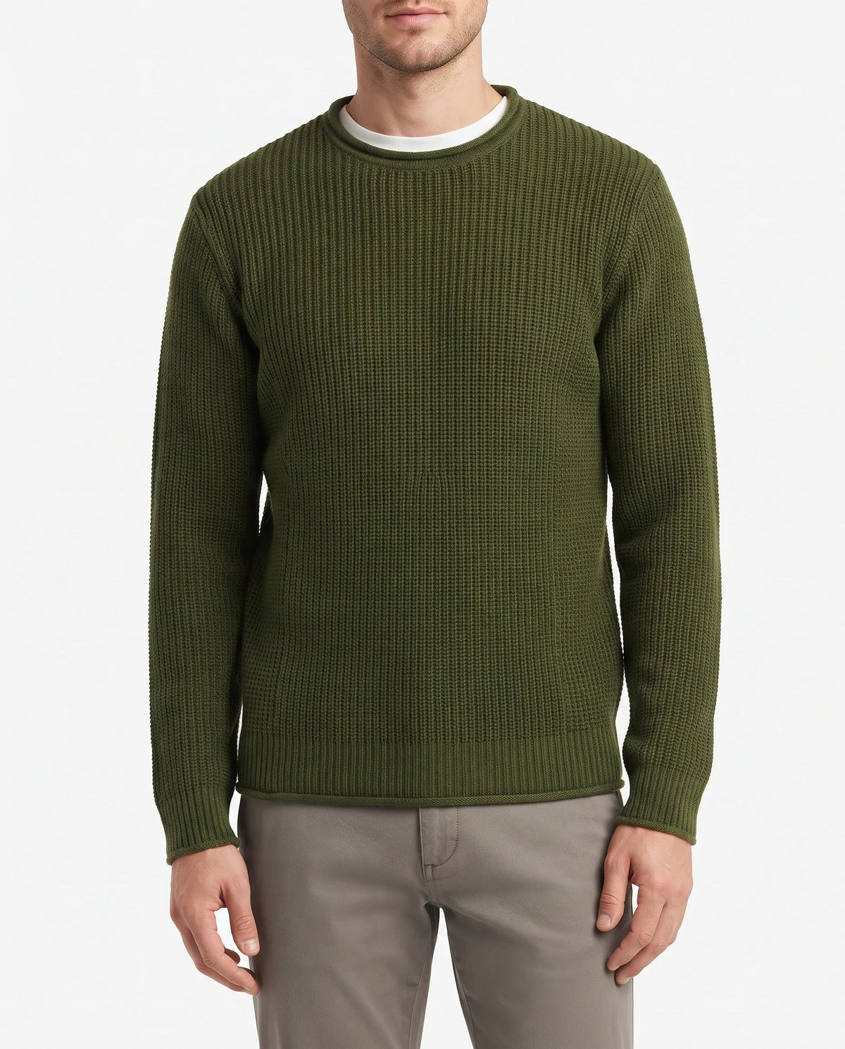 Men's olive fashion knit crewneck pullover by TREE   