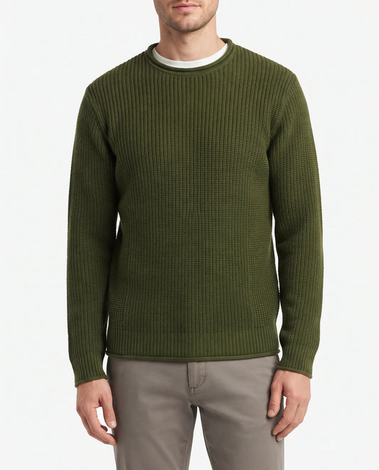 Men's olive fashion knit crewneck pullover by TREE   