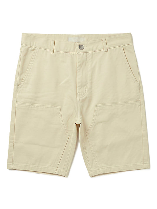 Men's casual cotton utility shorts featuring large front patch pockets and a regular fit.