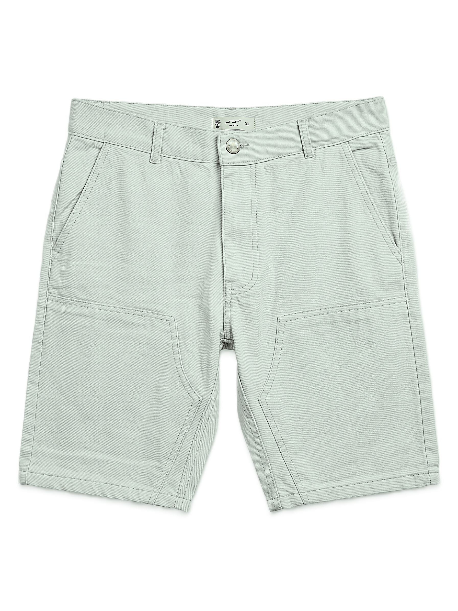Men's casual cotton utility shorts featuring large front patch pockets and a regular fit.