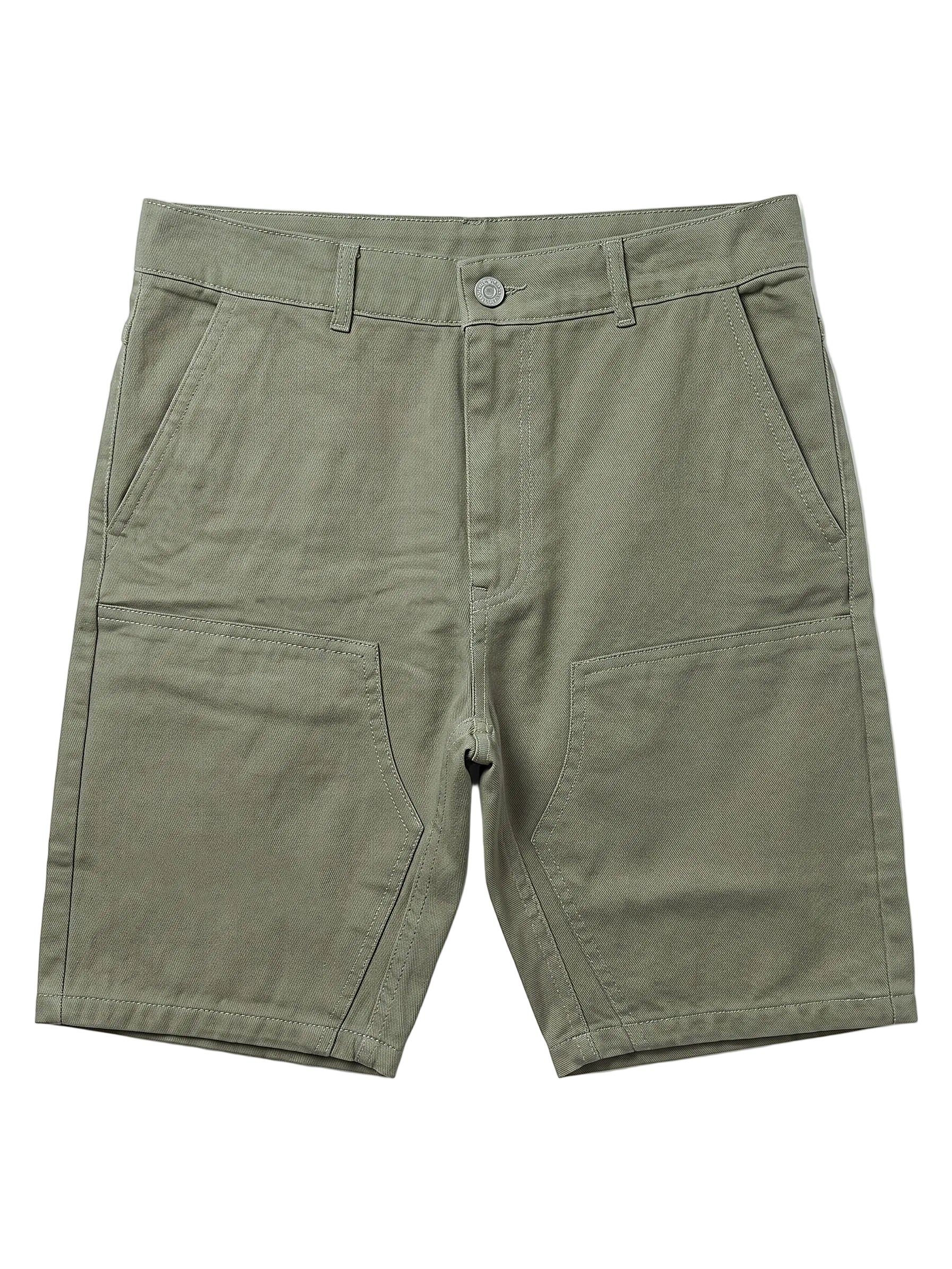 Men's casual cotton utility shorts featuring large front patch pockets and a regular fit.