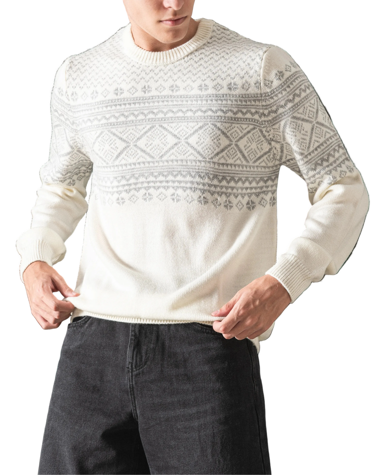 Men's fashion knit patterned crewneck pullover by TREE   