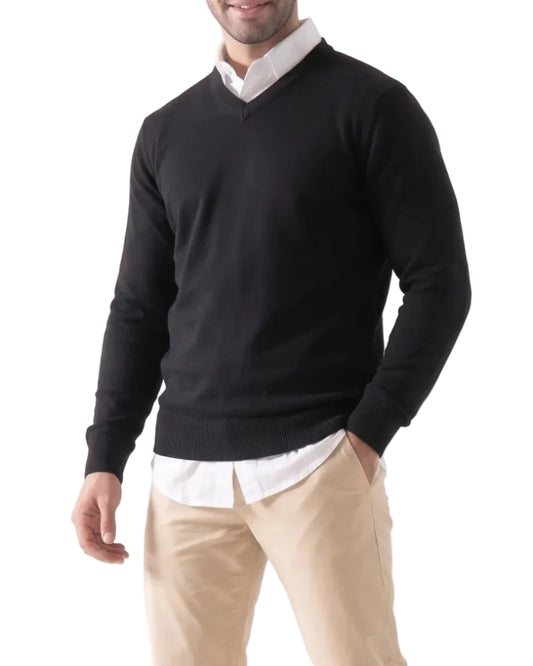 Men's basic v-neck black pullover by TREE   