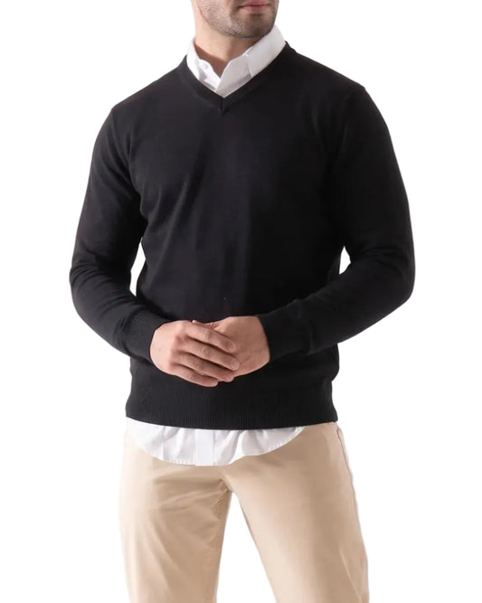 Men's basic v-neck black pullover by TREE   