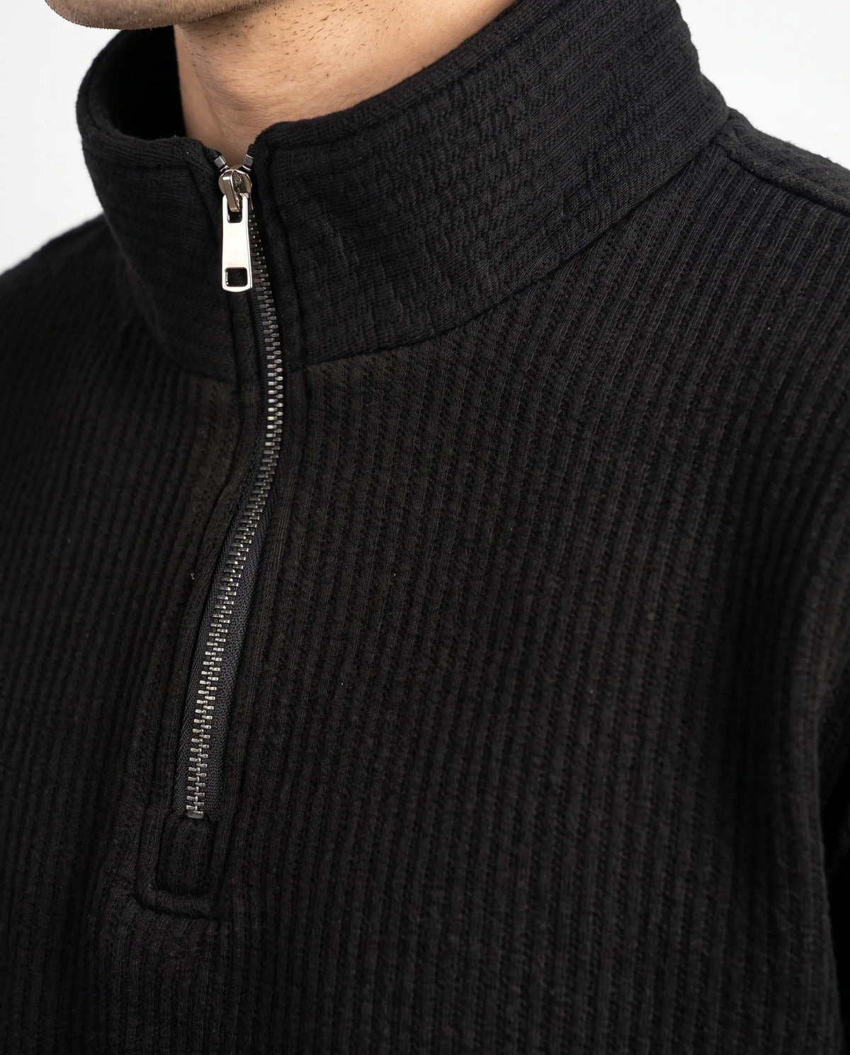 Men's fashion white half-zip sweatshirt with ribbed textured pattern by TREE   