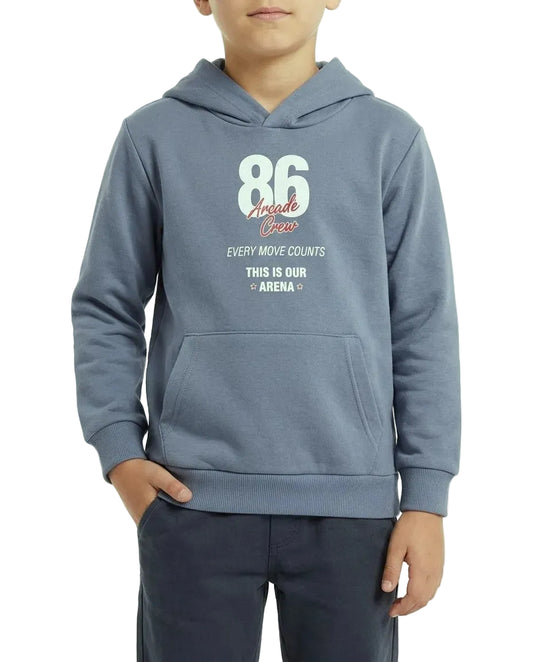 Boys' light grey printed hoodie with front pocket by TREE   