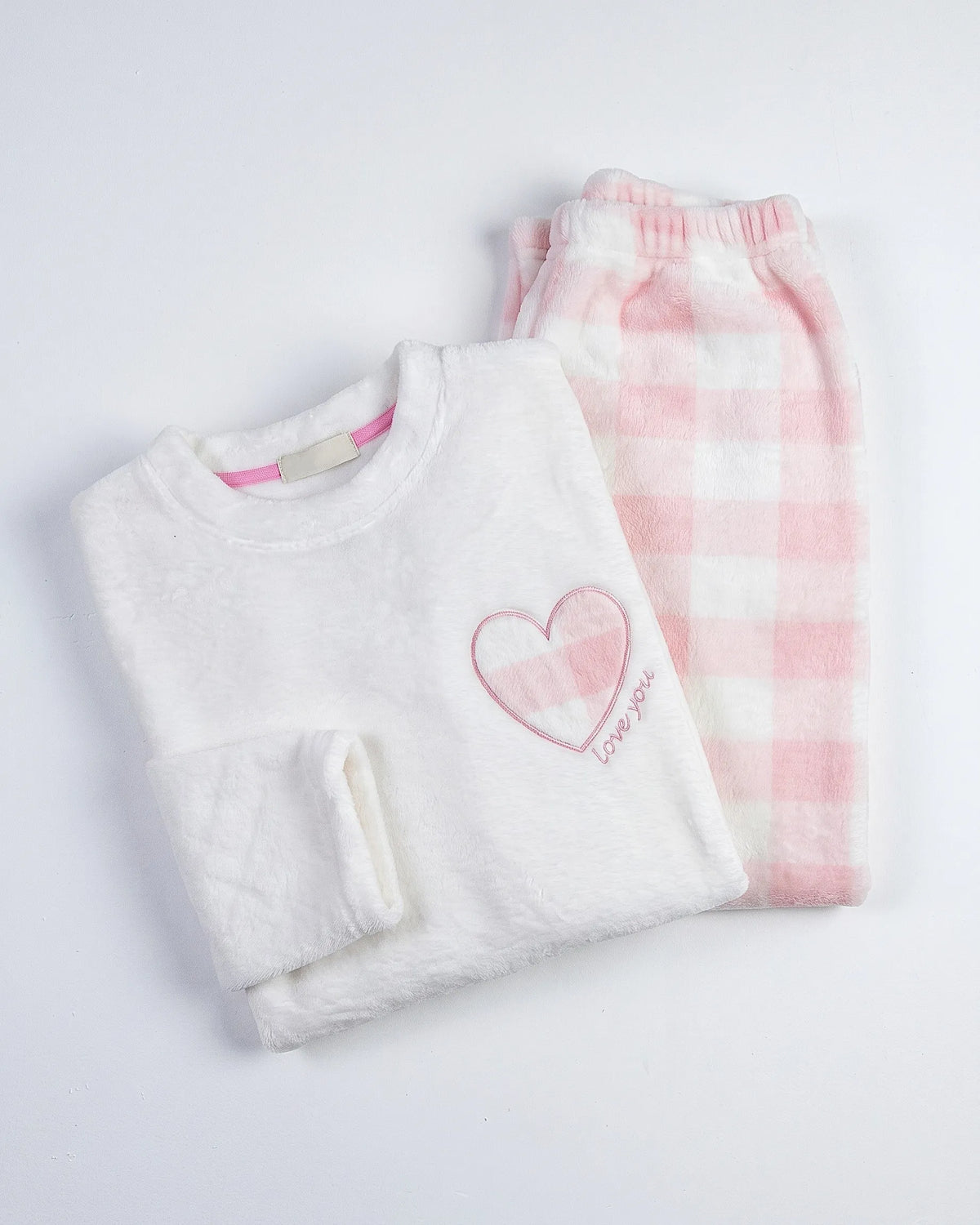 Women's polar fleece plaid pyjama set with heart embroidery by TREE   