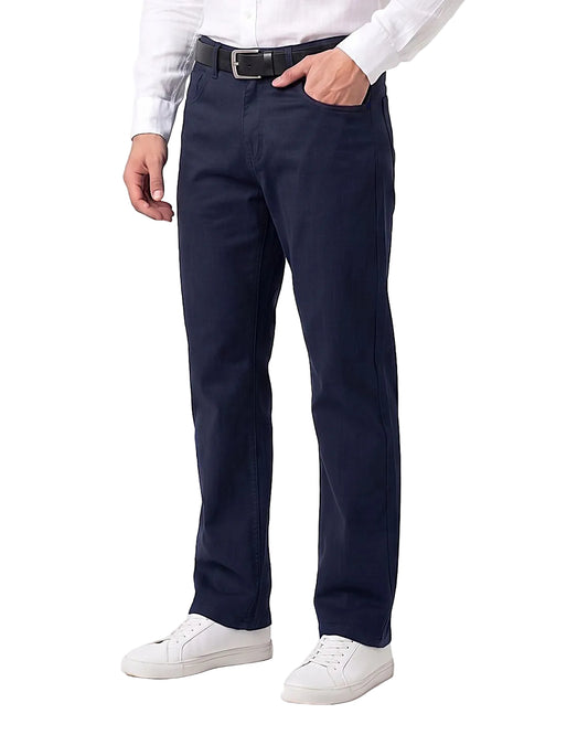 Men's Navy Solid Gabardine Pants 5 Pocket– Regular Fit Cotton Blend