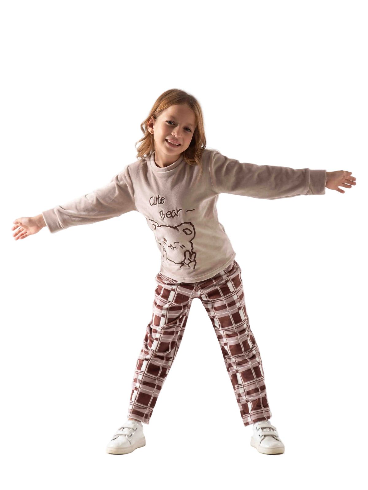 Girls' printed velvet pyjama set - TREE