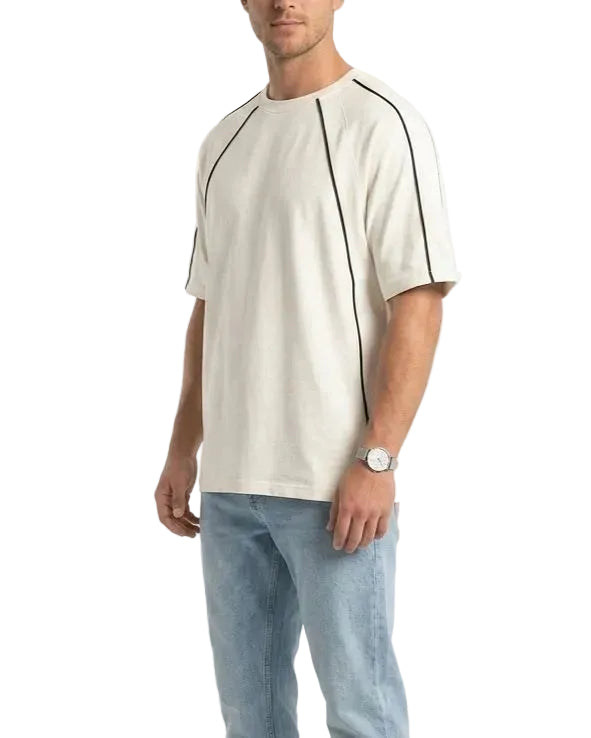 Front view of a men's 100% cotton oversized t-shirt featuring contrasting piping details by TREE.