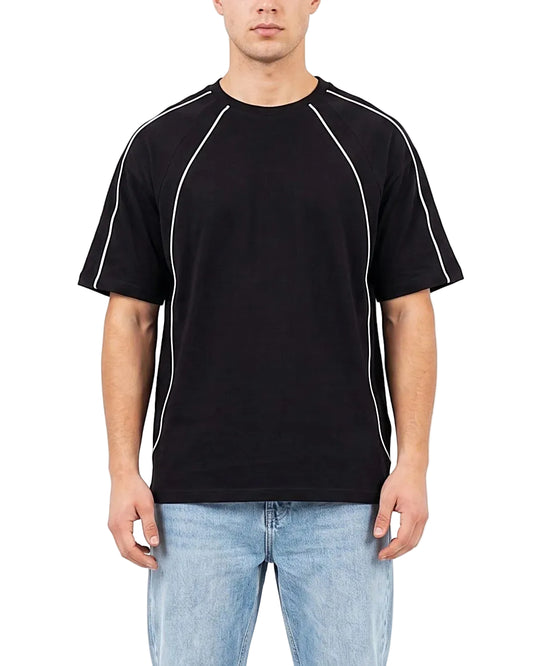 Front view of a men's 100% cotton oversized t-shirt featuring contrasting piping details by TREE.