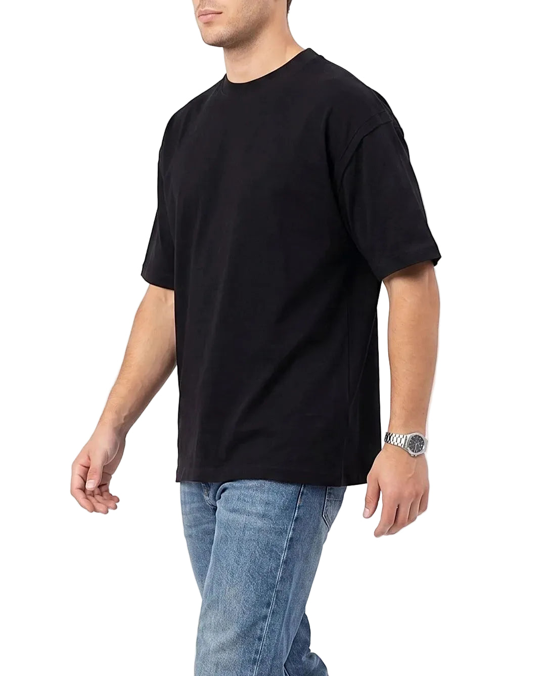 Front view of a men's 100% cotton oversized t-shirt featuring contrasting shoulder piping by TREE.