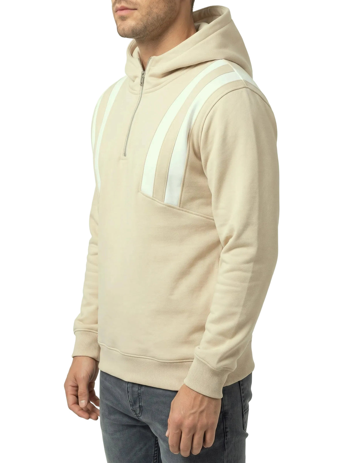 Men's half-zip contrast stripe hoodie - TREE