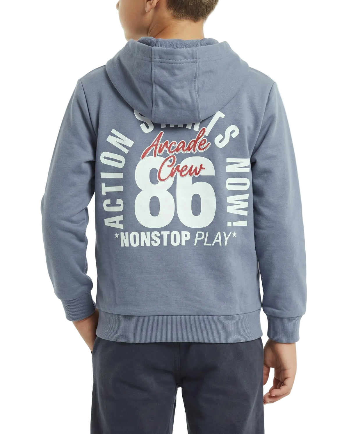 Boys' light grey printed hoodie with front pocket by TREE   