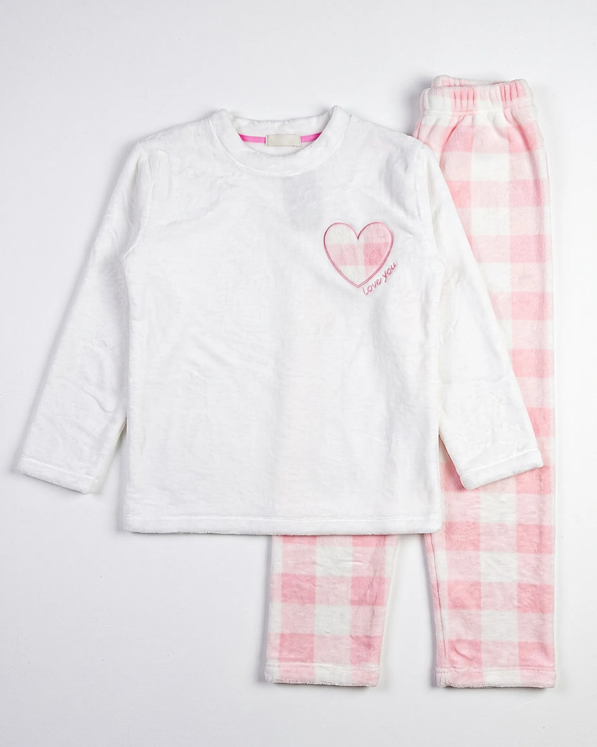 Women's polar fleece plaid pyjama set with heart embroidery by TREE   