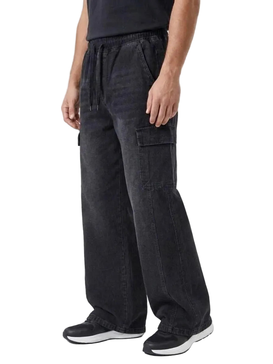 Men's baggy cargo jeans black - TREE