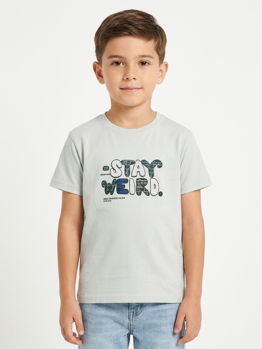 Boy`s Printed T-Shirt – Short Sleeve -Silver