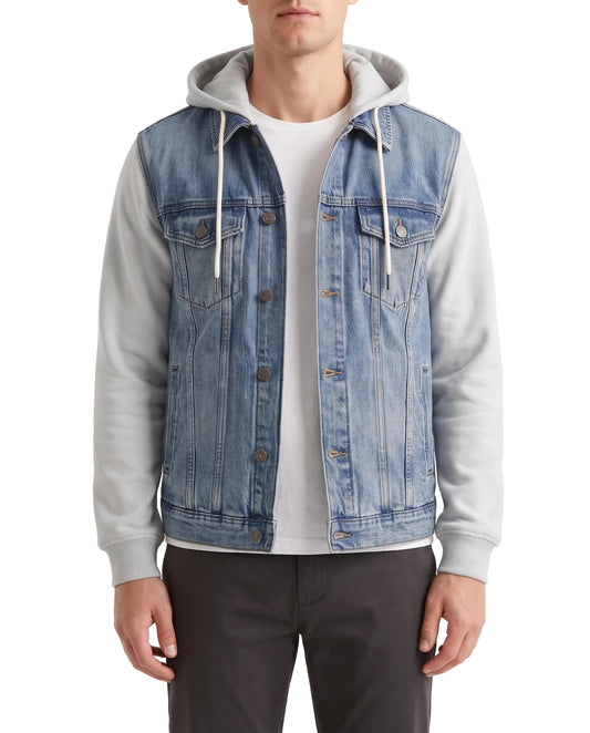 Men's denim jacket with fleece sleeves light blue - TREE