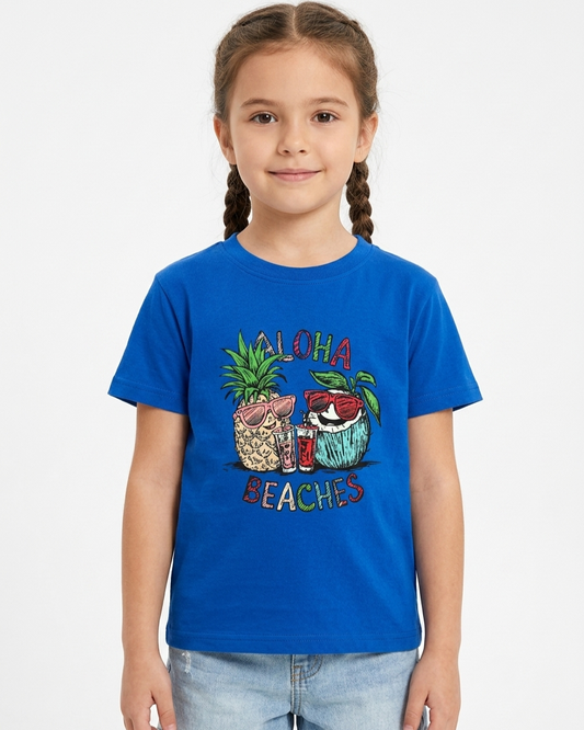 Girls' printed t-shirt with Short Sleeve -Blue