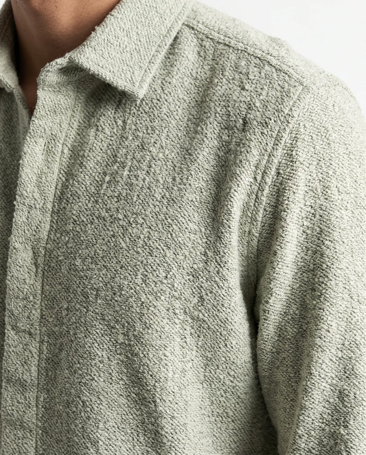 Men's plain light olive winter shirt with textured fabric by TREE   