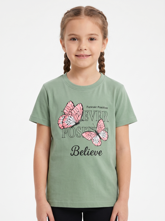 Girls' printed t-shirt with Short Sleeve - Mint