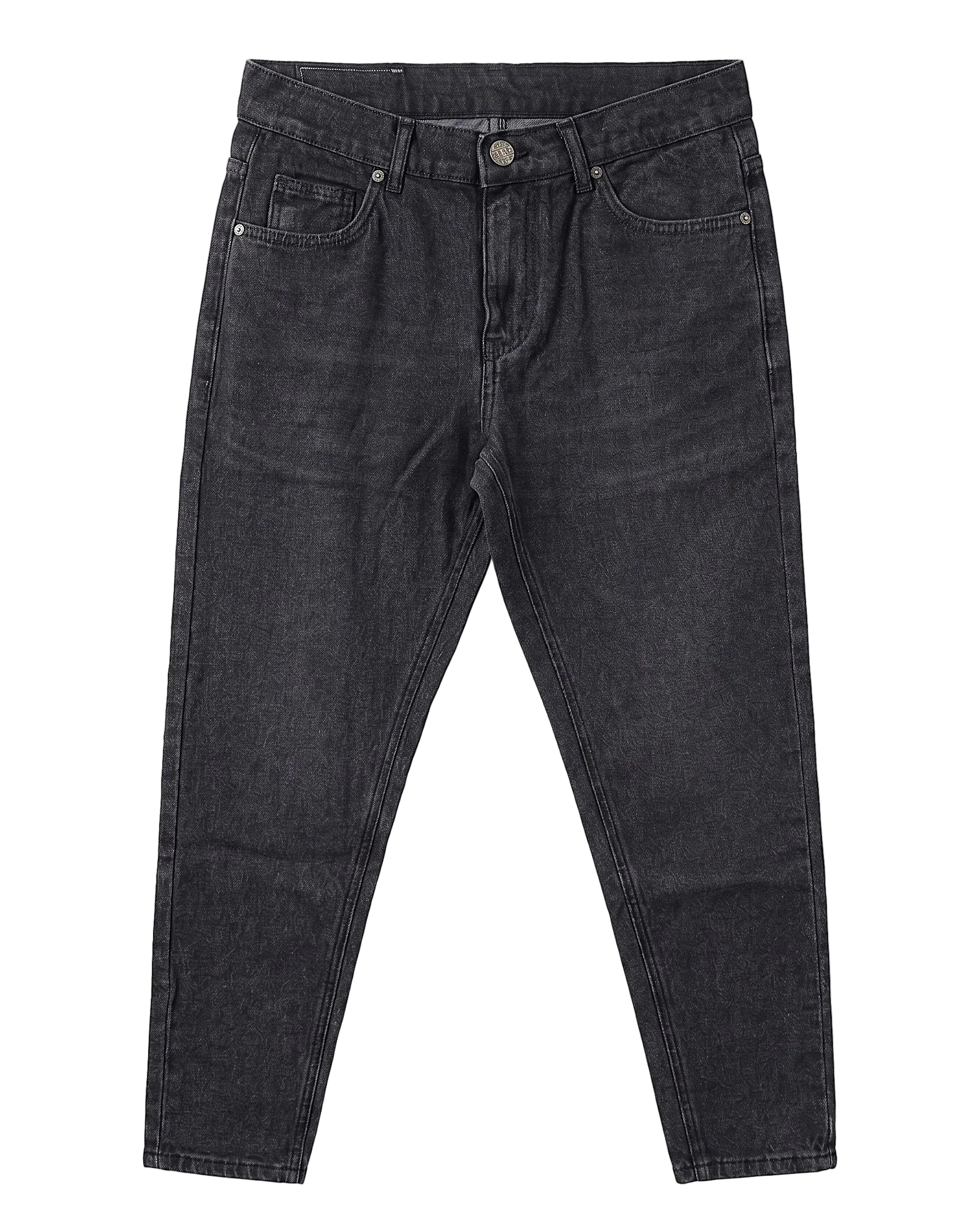 Front view of a model wearing men's boyfriend fit jeans in a classic wash by TREE.