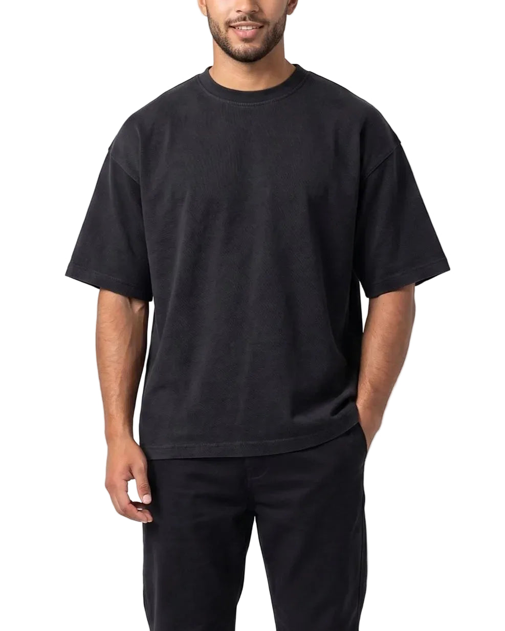 Front view of a model wearing a men's oversized 100% cotton t-shirt by TREE.