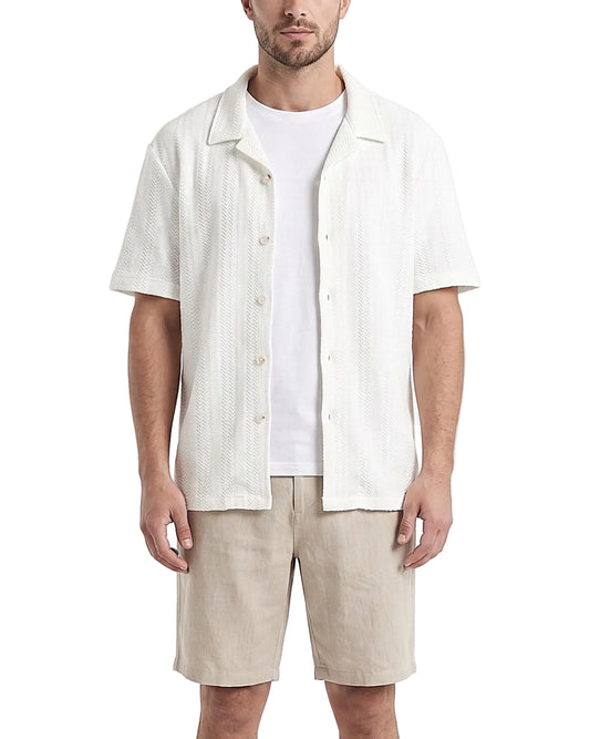 Men's White Textured Short Sleeve Shirt – Oversized Fit