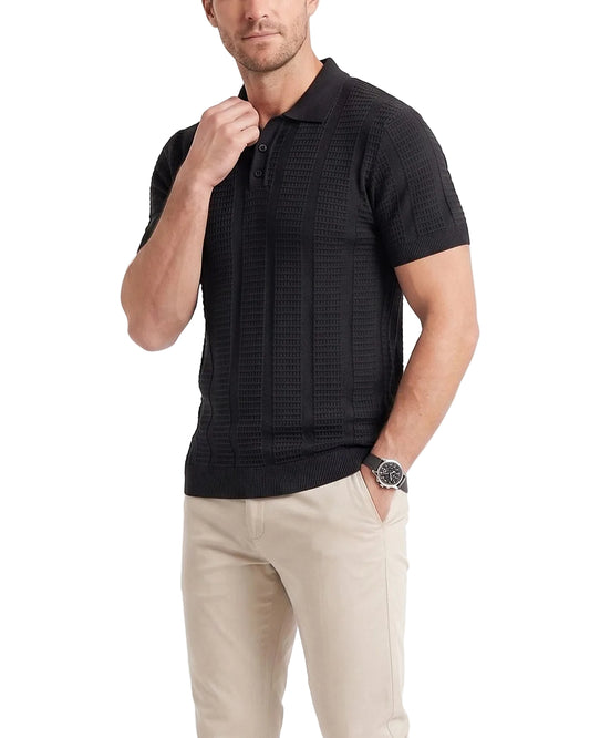 Men's Textured Knitted Polo Shirt 100% Cotton – Regular Fit