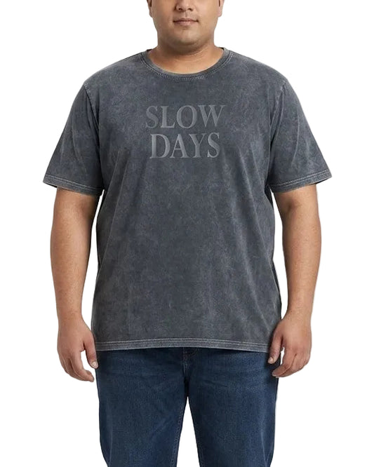 Man wearing a men's dark grey washed graphic t-shirt made of 100% cotton by TREE